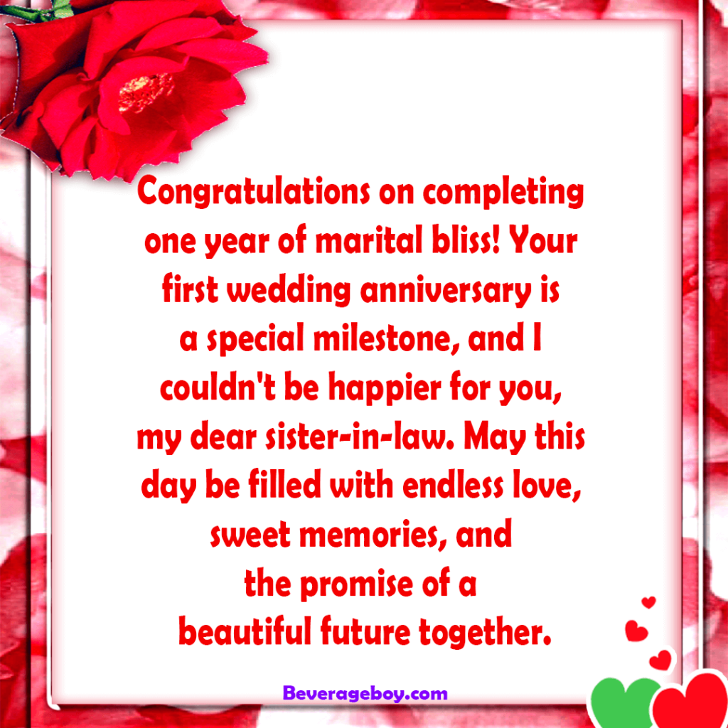 1st Wedding Anniversary Messages for Sister in Law