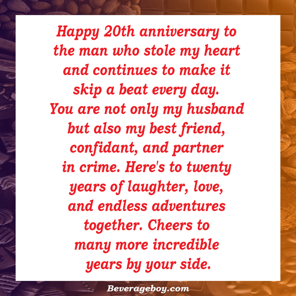 20th Wedding Anniversary Wishes for Husband